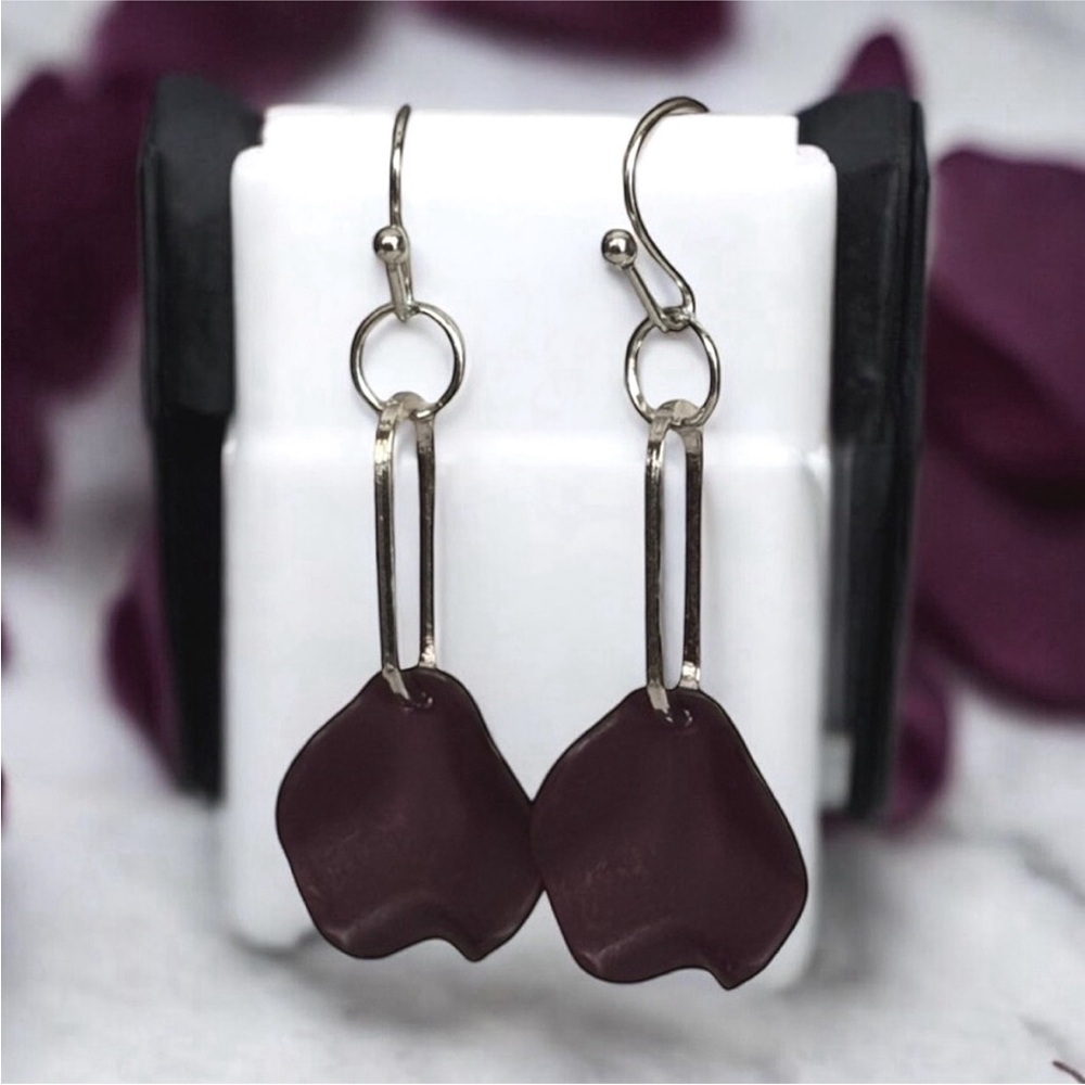5 For $25💫Whimsygoth Black Plum Petal Silver Paper Clip Dangles